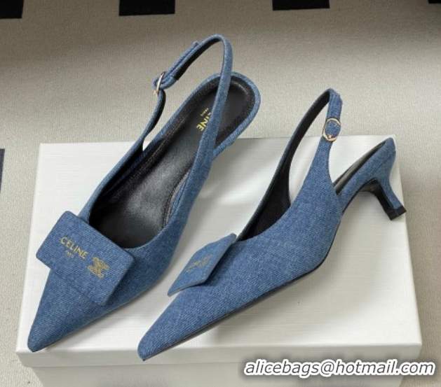 Buy Discount Celine Signature Slingbacks Pump 5cm in 0227001 Blue Denim 2026