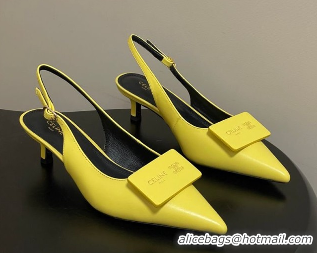 Best Price Celine Signature Slingbacks Pump 5cm in Lambskin Leather 0227002 Yellow 2026