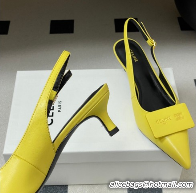 Best Price Celine Signature Slingbacks Pump 5cm in Lambskin Leather 0227002 Yellow 2026
