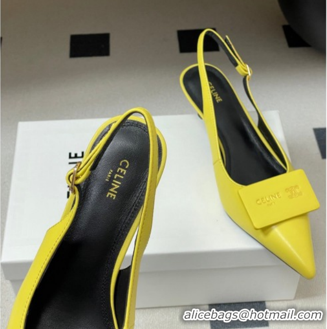 Best Price Celine Signature Slingbacks Pump 5cm in Lambskin Leather 0227002 Yellow 2026