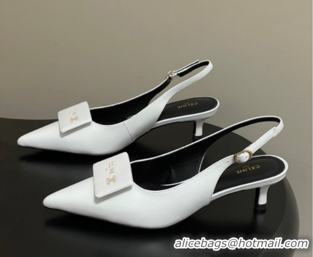 Good Quality Celine Signature Slingbacks Pump 5cm in Lambskin Leather 0227004 White 2026