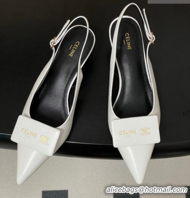 Good Quality Celine Signature Slingbacks Pump 5cm in Lambskin Leather 0227004 White 2026