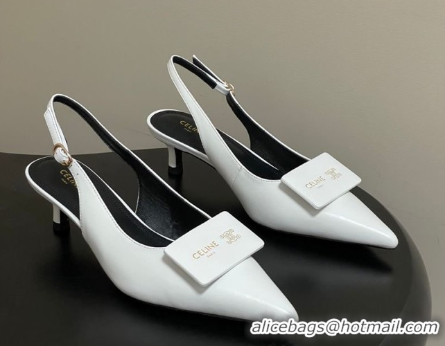 Good Quality Celine Signature Slingbacks Pump 5cm in Lambskin Leather 0227004 White 2026