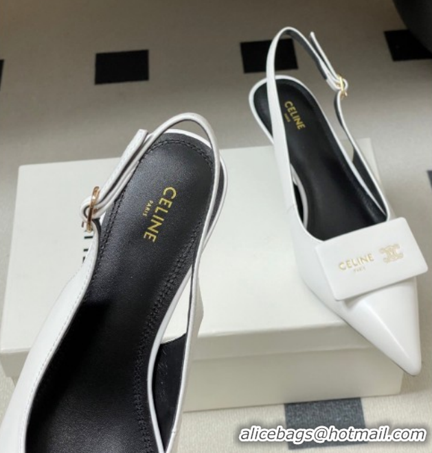Good Quality Celine Signature Slingbacks Pump 5cm in Lambskin Leather 0227004 White 2026