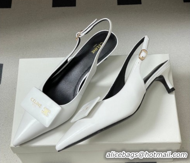 Good Quality Celine Signature Slingbacks Pump 5cm in Lambskin Leather 0227004 White 2026