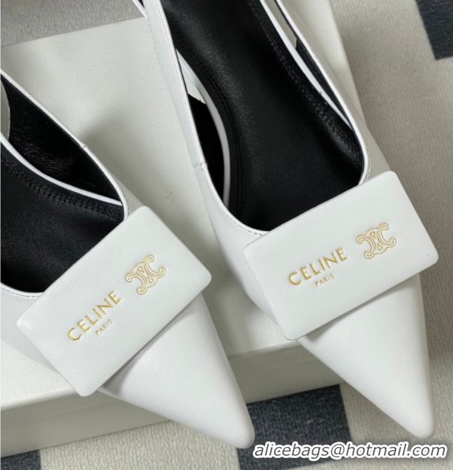 Good Quality Celine Signature Slingbacks Pump 5cm in Lambskin Leather 0227004 White 2026
