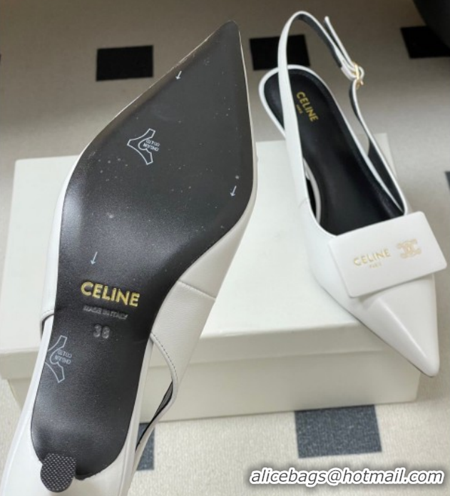 Good Quality Celine Signature Slingbacks Pump 5cm in Lambskin Leather 0227004 White 2026