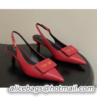 Popular Style Celine Signature Slingbacks Pump 5cm in Lambskin Leather 0227005 Red 2026