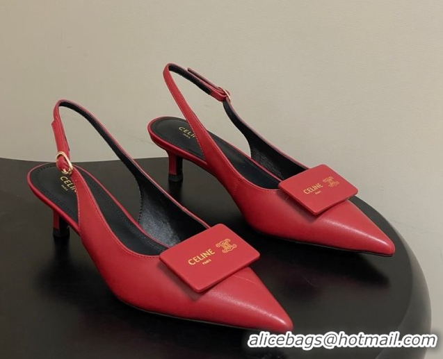 Popular Style Celine Signature Slingbacks Pump 5cm in Lambskin Leather 0227005 Red 2026