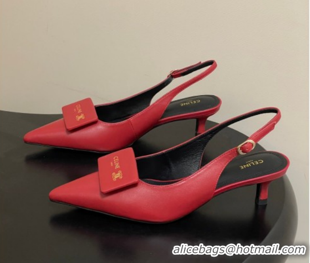 Popular Style Celine Signature Slingbacks Pump 5cm in Lambskin Leather 0227005 Red 2026