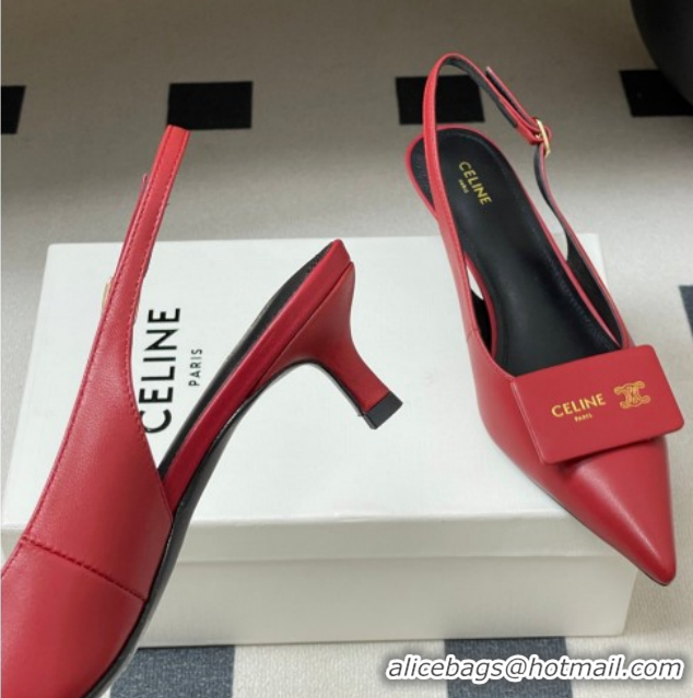 Popular Style Celine Signature Slingbacks Pump 5cm in Lambskin Leather 0227005 Red 2026