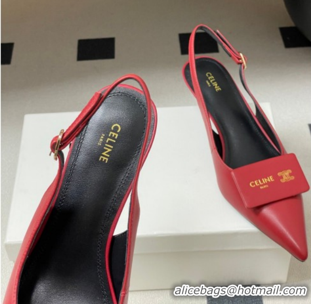Popular Style Celine Signature Slingbacks Pump 5cm in Lambskin Leather 0227005 Red 2026