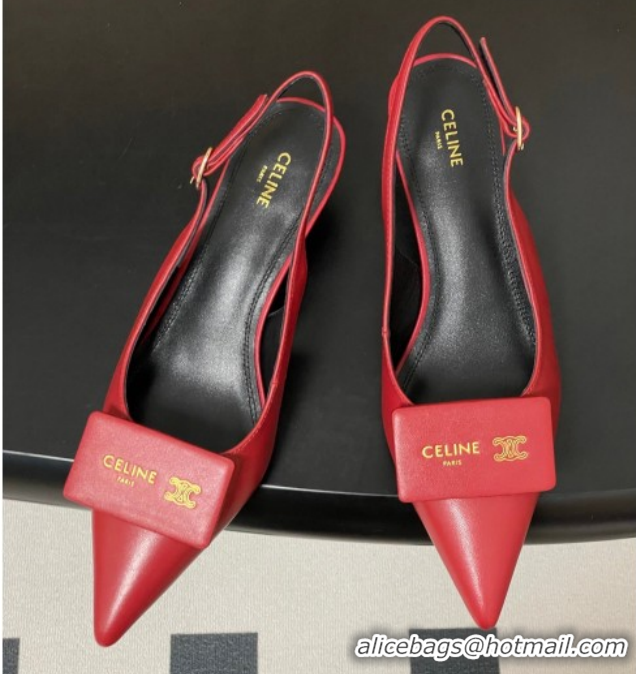 Popular Style Celine Signature Slingbacks Pump 5cm in Lambskin Leather 0227005 Red 2026