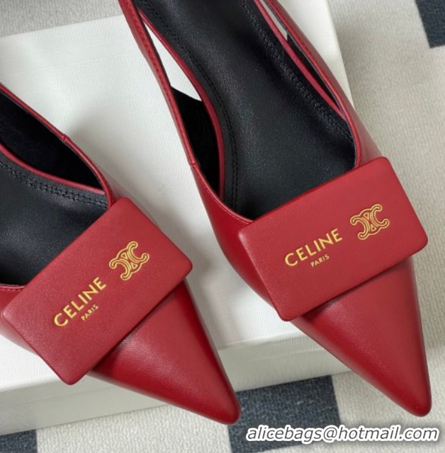 Popular Style Celine Signature Slingbacks Pump 5cm in Lambskin Leather 0227005 Red 2026