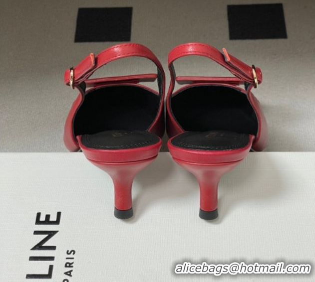 Popular Style Celine Signature Slingbacks Pump 5cm in Lambskin Leather 0227005 Red 2026