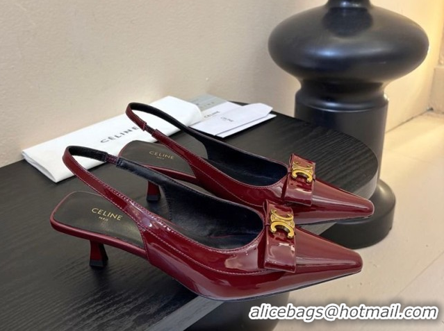 Luxurious Celine Bow Slingbacks Pump in Patent Leather Dark Burgundy 0227007 2026