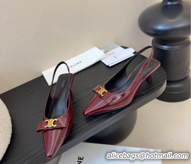 Luxurious Celine Bow Slingbacks Pump in Patent Leather Dark Burgundy 0227007 2026