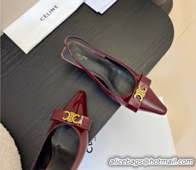 Luxurious Celine Bow Slingbacks Pump in Patent Leather Dark Burgundy 0227007 2026