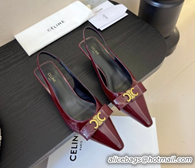 Luxurious Celine Bow Slingbacks Pump in Patent Leather Dark Burgundy 0227007 2026