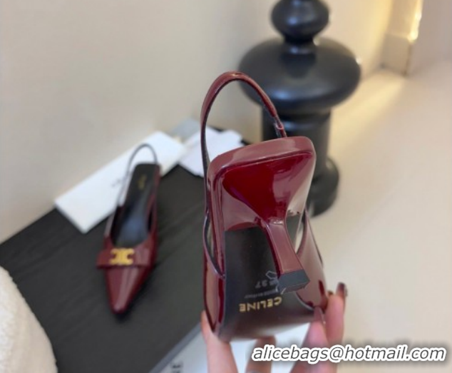 Luxurious Celine Bow Slingbacks Pump in Patent Leather Dark Burgundy 0227007 2026