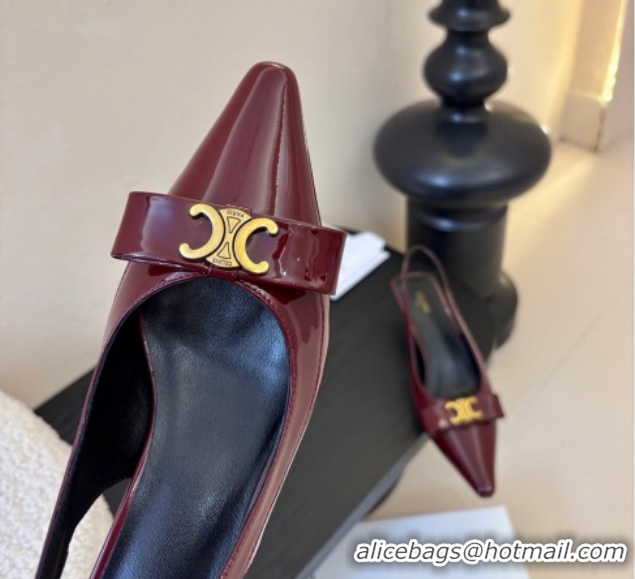 Luxurious Celine Bow Slingbacks Pump in Patent Leather Dark Burgundy 0227007 2026