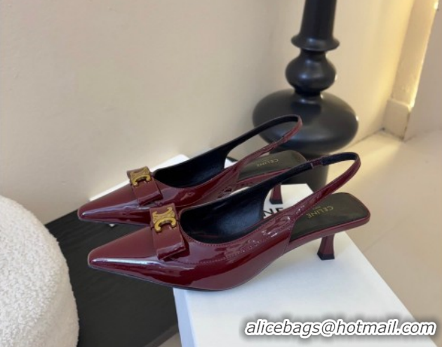 Luxurious Celine Bow Slingbacks Pump in Patent Leather Dark Burgundy 0227007 2026