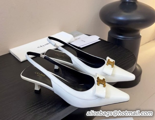 Classic Hot Celine Bow Slingbacks Pump in Patent Leather 0227008 White 2026