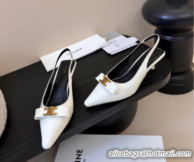 Classic Hot Celine Bow Slingbacks Pump in Patent Leather 0227008 White 2026