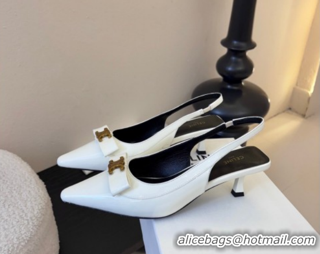 Classic Hot Celine Bow Slingbacks Pump in Patent Leather 0227008 White 2026