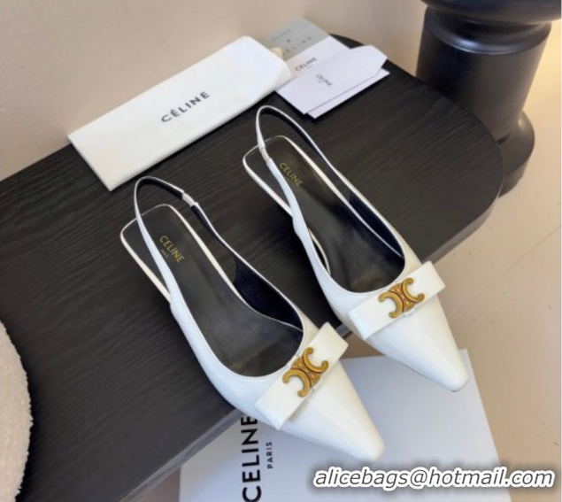 Classic Hot Celine Bow Slingbacks Pump in Patent Leather 0227008 White 2026