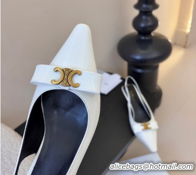 Classic Hot Celine Bow Slingbacks Pump in Patent Leather 0227008 White 2026