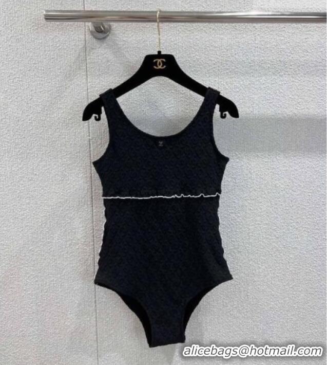 ​Classic Cheapest Chanel CC Allover Swimsuit 0723 Black 2025