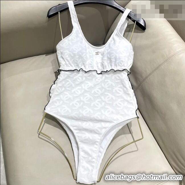 Pretty Style Chanel CC Allover Swimsuit 0723 White 2025