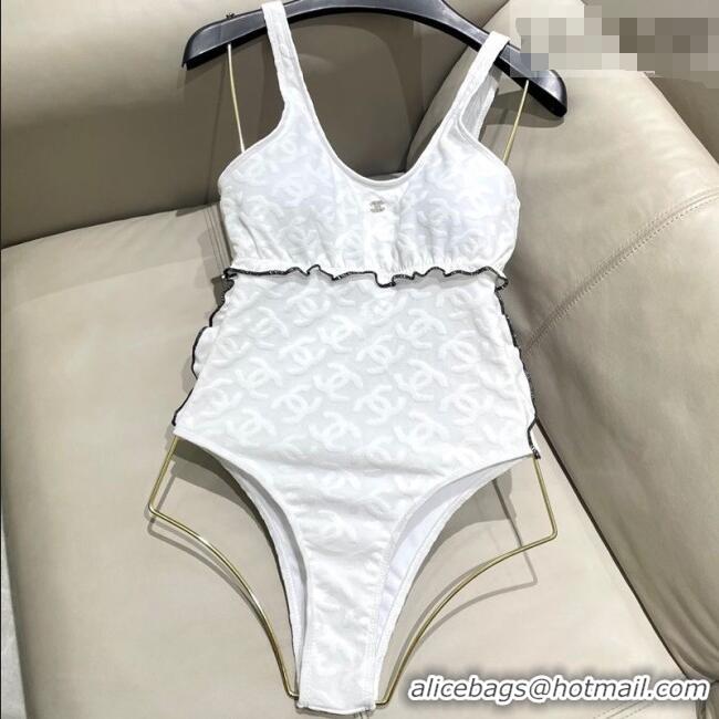 Pretty Style Chanel CC Allover Swimsuit 0723 White 2025