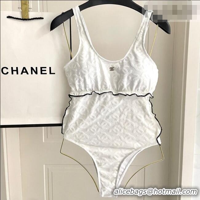 Pretty Style Chanel CC Allover Swimsuit 0723 White 2025