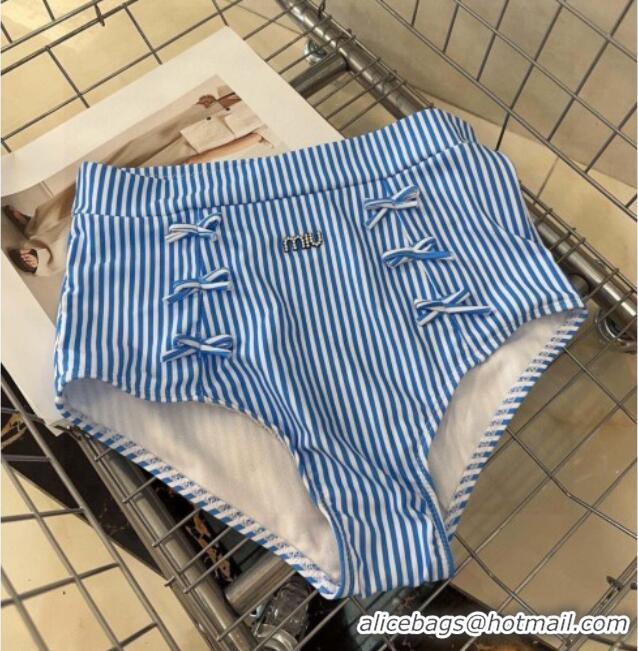 ​Luxury Discount Miu Miu Straiped Bikini with Lace-up 0723 Blue 2025