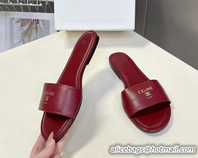 Discount Celine Coast Flat Slides Sandal in Lambskin Leather 0227011 Red 2026