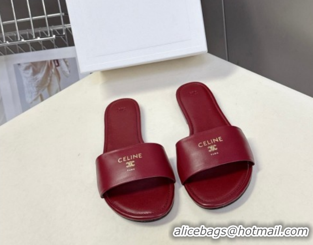 Discount Celine Coast Flat Slides Sandal in Lambskin Leather 0227011 Red 2026