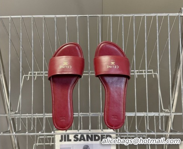 Discount Celine Coast Flat Slides Sandal in Lambskin Leather 0227011 Red 2026