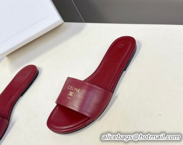 Discount Celine Coast Flat Slides Sandal in Lambskin Leather 0227011 Red 2026