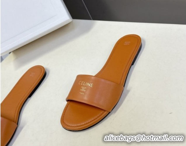 Charming Celine Coast Flat Slides Sandal in Lambskin Leather Sahara 0227012 2026