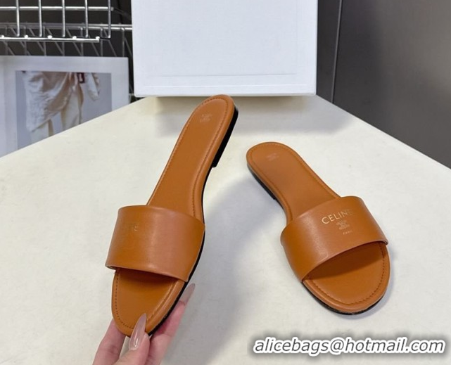 Charming Celine Coast Flat Slides Sandal in Lambskin Leather Sahara 0227012 2026
