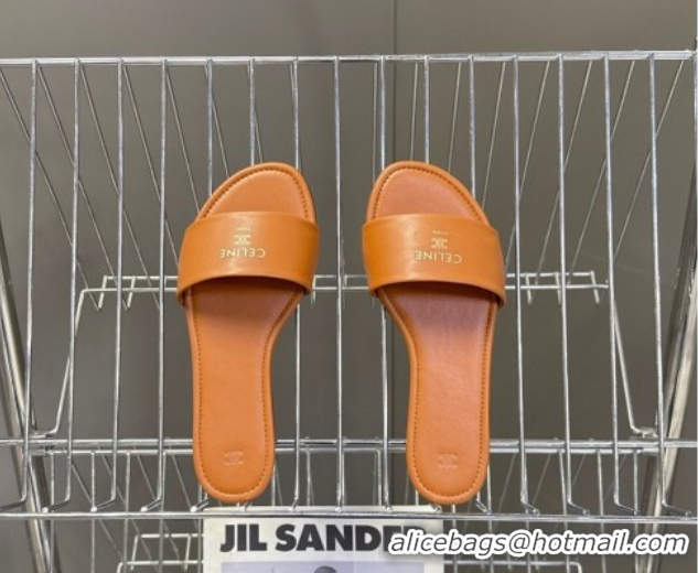 Charming Celine Coast Flat Slides Sandal in Lambskin Leather Sahara 0227012 2026