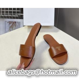 Best Price Celine Coast Flat Slides Sandal in Lambskin Leather 0227013 Tan Brown 2026