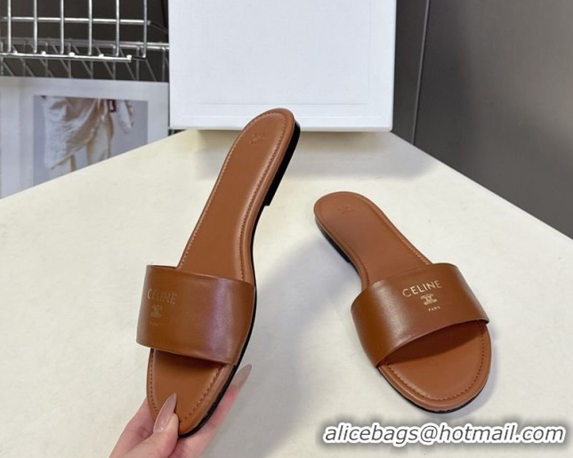 Best Price Celine Coast Flat Slides Sandal in Lambskin Leather 0227013 Tan Brown 2026