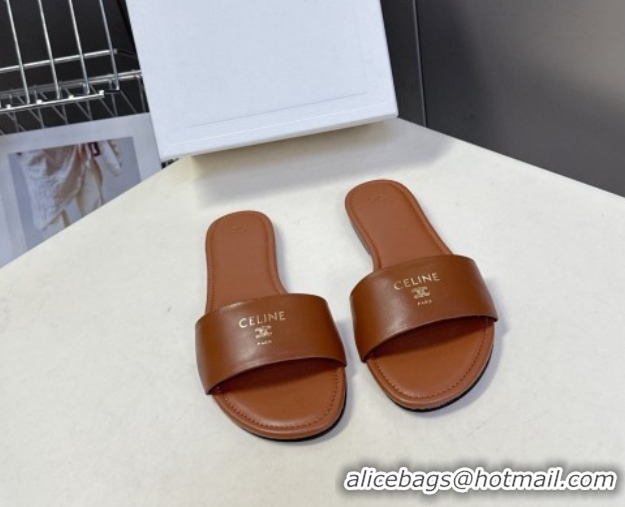 Best Price Celine Coast Flat Slides Sandal in Lambskin Leather 0227013 Tan Brown 2026