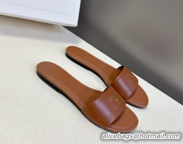 Best Price Celine Coast Flat Slides Sandal in Lambskin Leather 0227013 Tan Brown 2026