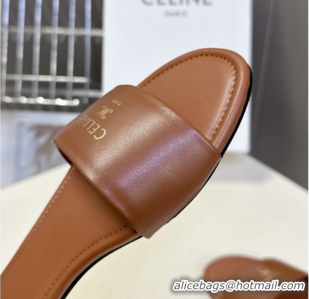 Best Price Celine Coast Flat Slides Sandal in Lambskin Leather 0227013 Tan Brown 2026