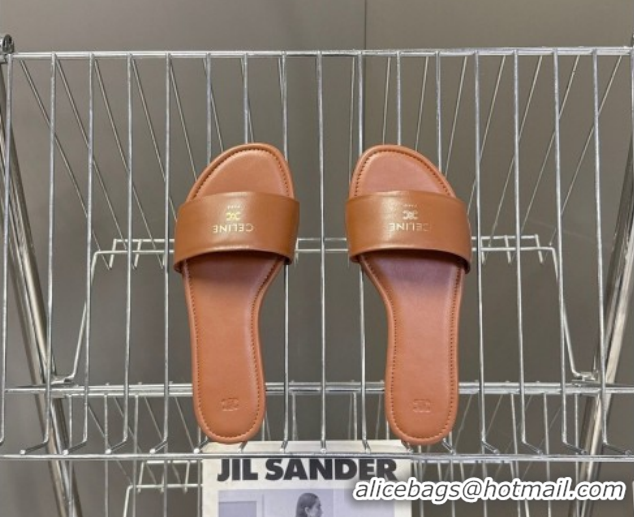 Best Price Celine Coast Flat Slides Sandal in Lambskin Leather 0227013 Tan Brown 2026