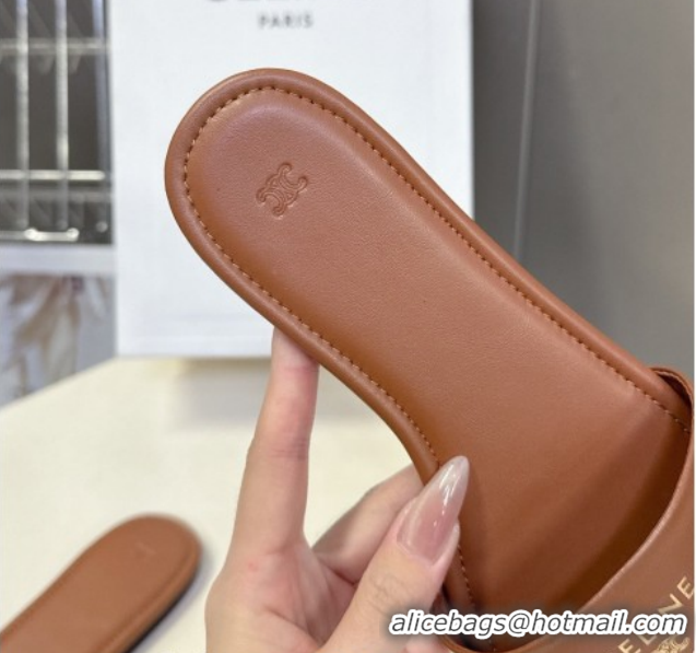 Best Price Celine Coast Flat Slides Sandal in Lambskin Leather 0227013 Tan Brown 2026